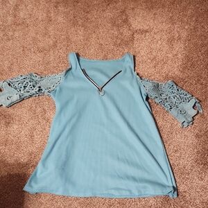Cold Shoulder Blouse with Lace Detail